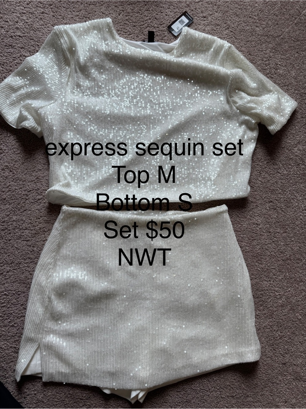 Express White Sequin Ribbed Tank Top
